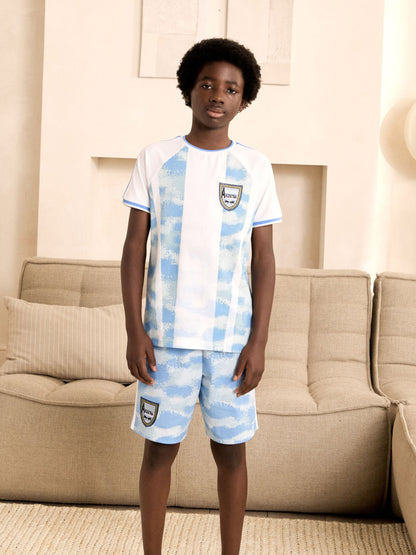 Blue/White Argentina Single Short Football Pyjamas (4-14yrs) - image 1