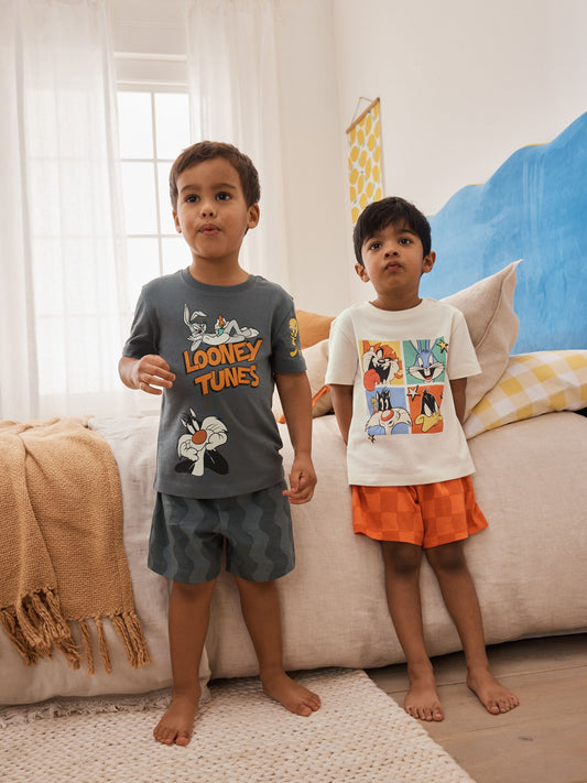 Orange/White/Grey Looney Tunes Short Pyjamas 2 Pack (9mths-10yrs) image 1