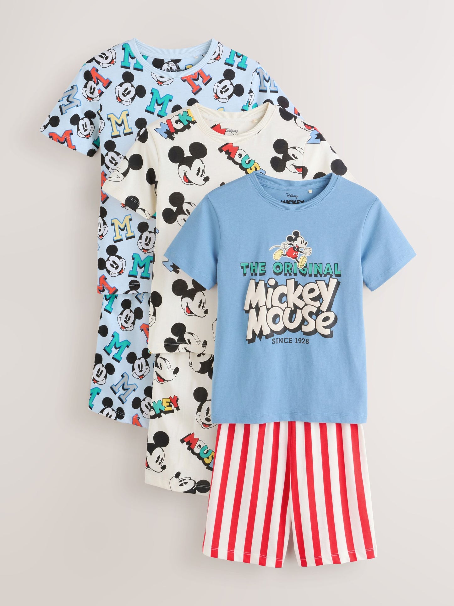 Dsiney Kidz - Red/Blue/Cream Mickey Mouse Short Pyjamas 3 Pack (9mths-9yrs) image 6