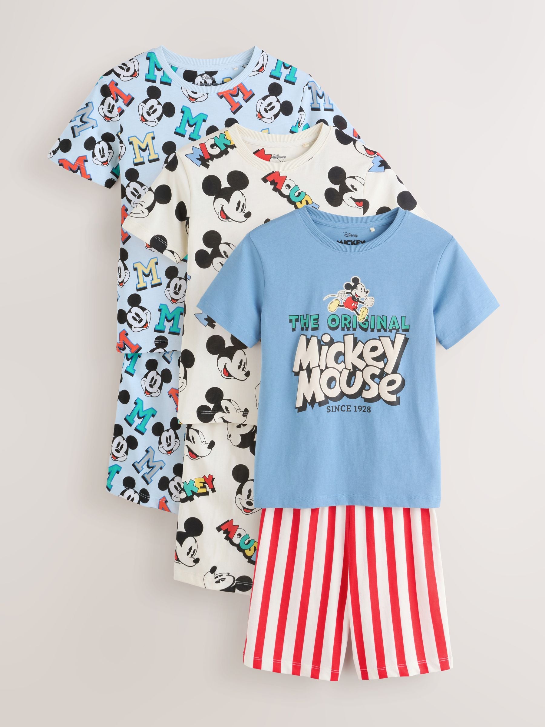 Dsiney Kidz - Red/Blue/Cream Mickey Mouse Short Pyjamas 3 Pack (9mths-9yrs) image 6