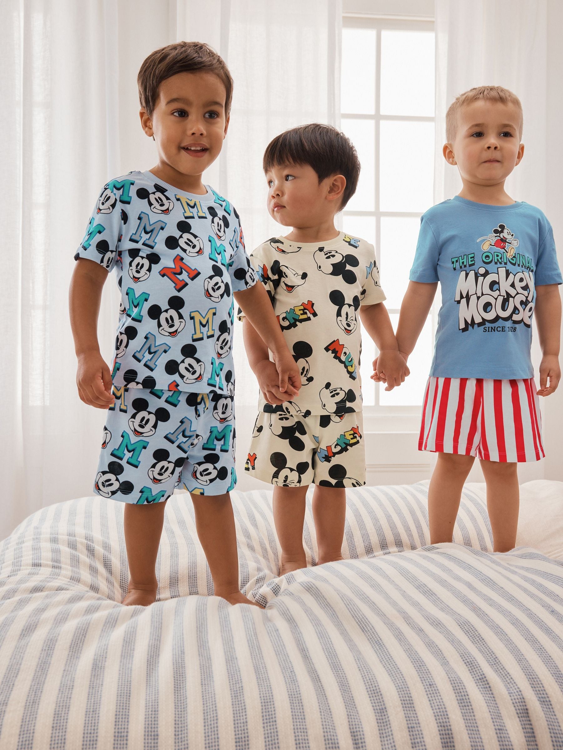 Dsiney Kidz - Red/Blue/Cream Mickey Mouse Short Pyjamas 3 Pack (9mths-9yrs) image 1