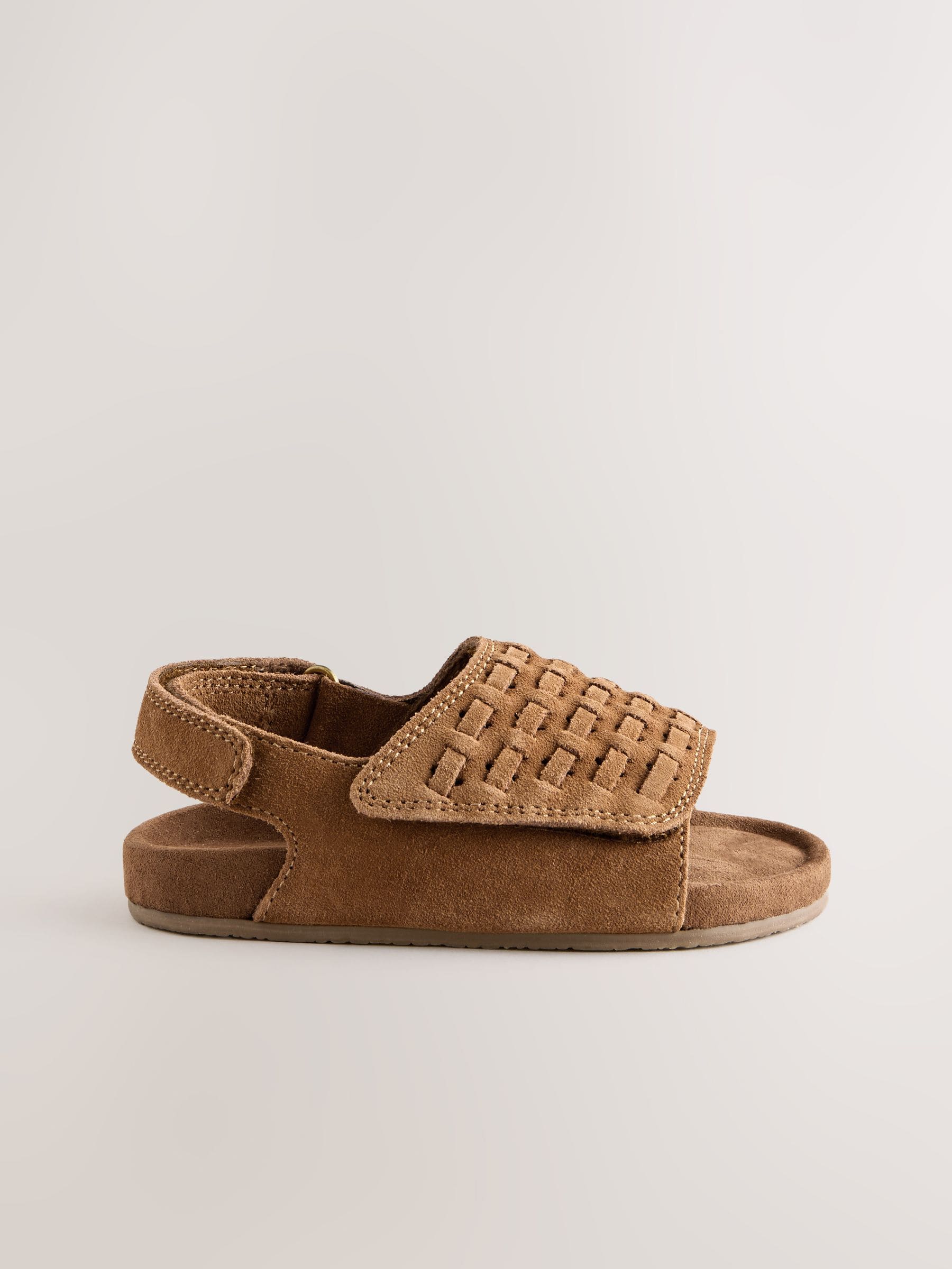 Tan Brown Touch Fastening Leather Slider Sandals image 2