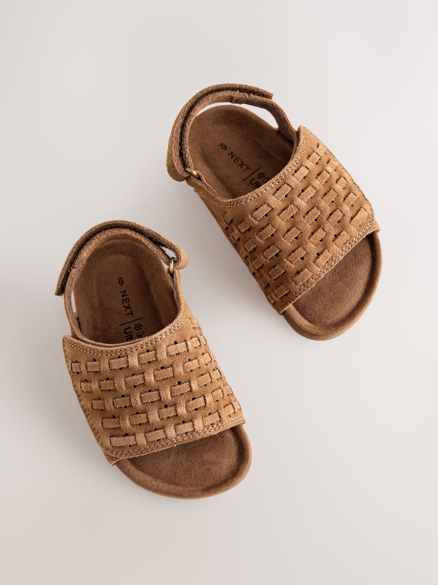 Tan Brown Touch Fastening Leather Slider Sandals image 3