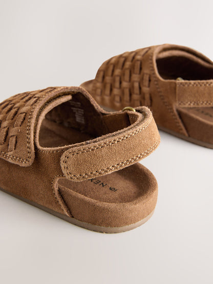 Tan Brown Touch Fastening Leather Slider Sandals image 4
