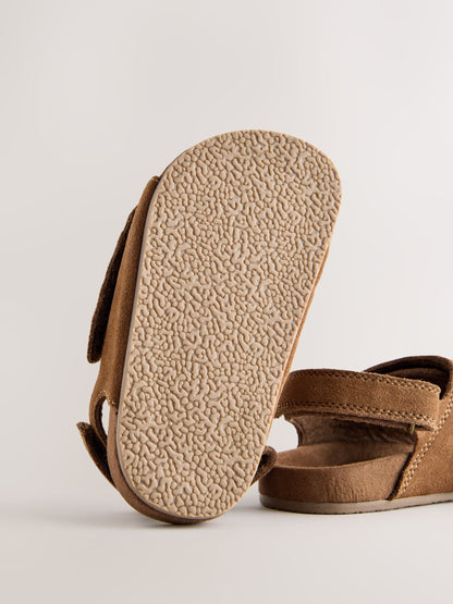 Tan Brown Touch Fastening Leather Slider Sandals image 5