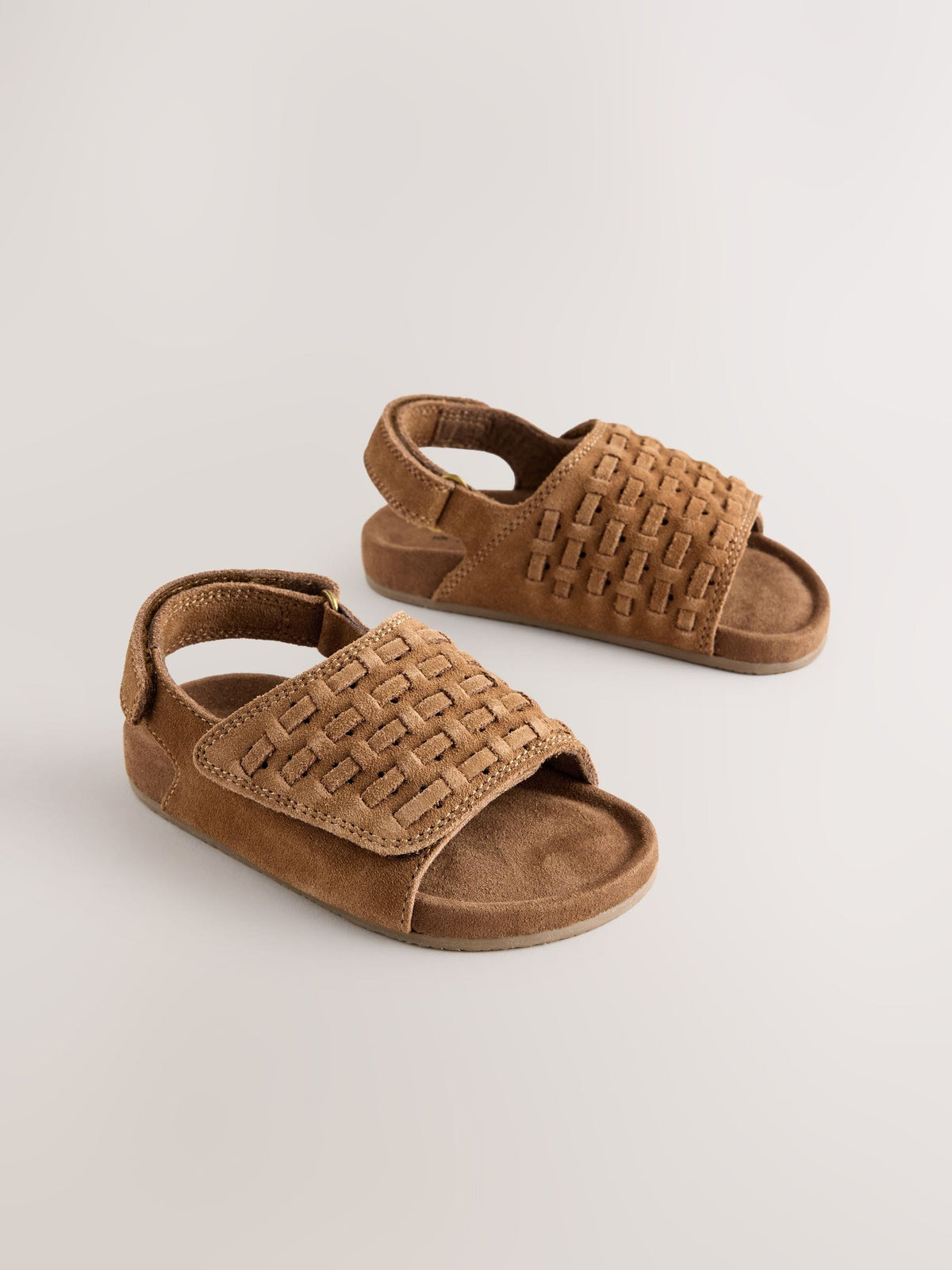 Tan Brown Touch Fastening Leather Slider Sandals image 1