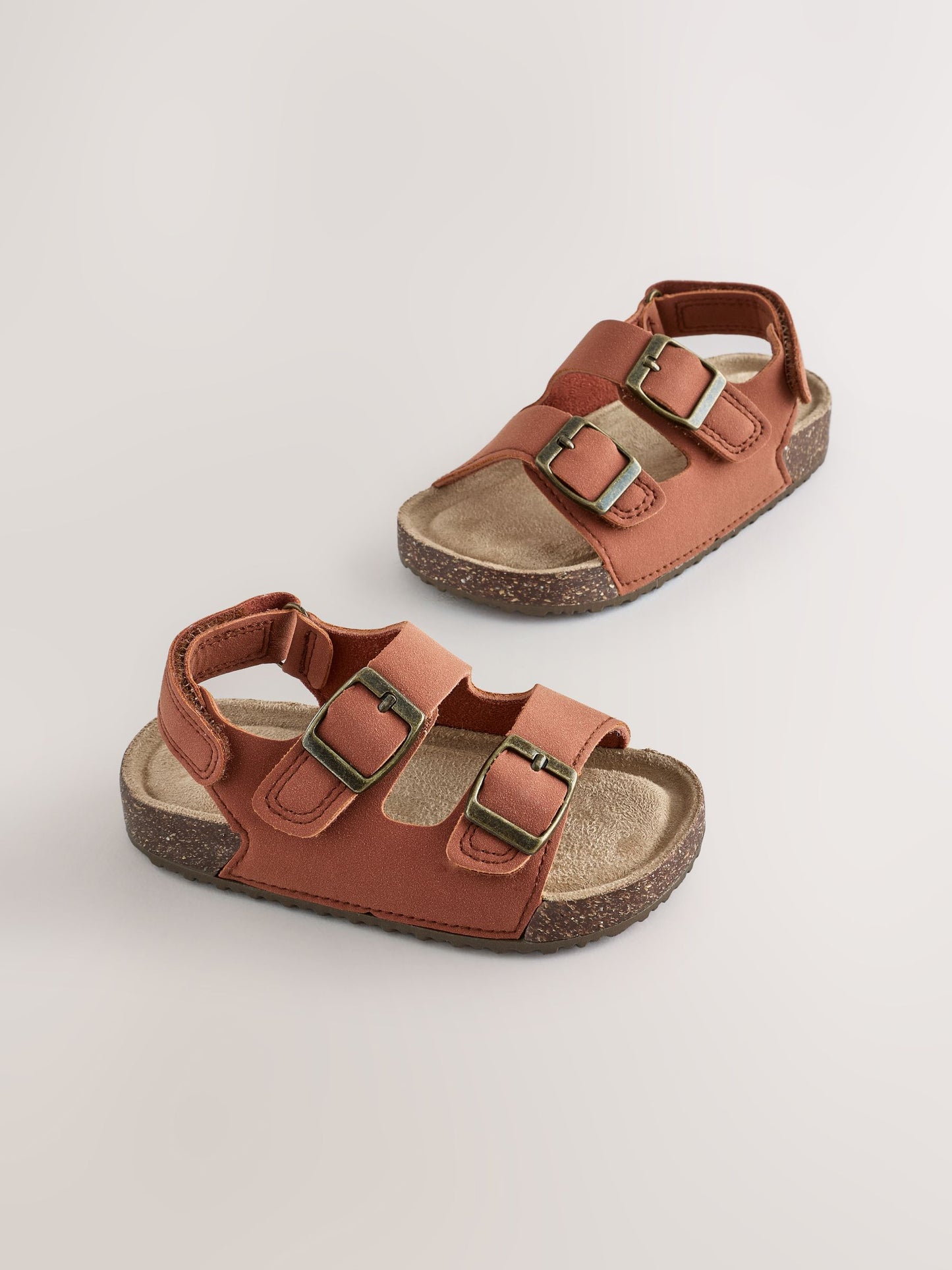 Tan/Brown Standard Fit (F) Double Buckle Cushioned Footbed Sandals image 1