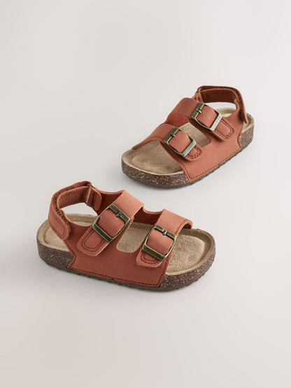 Tan/Brown Standard Fit (F) Double Buckle Cushioned Footbed Sandals image 1