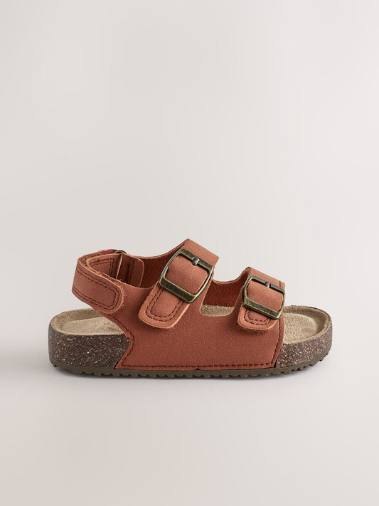 Tan/Brown Standard Fit (F) Double Buckle Cushioned Footbed Sandals image 2