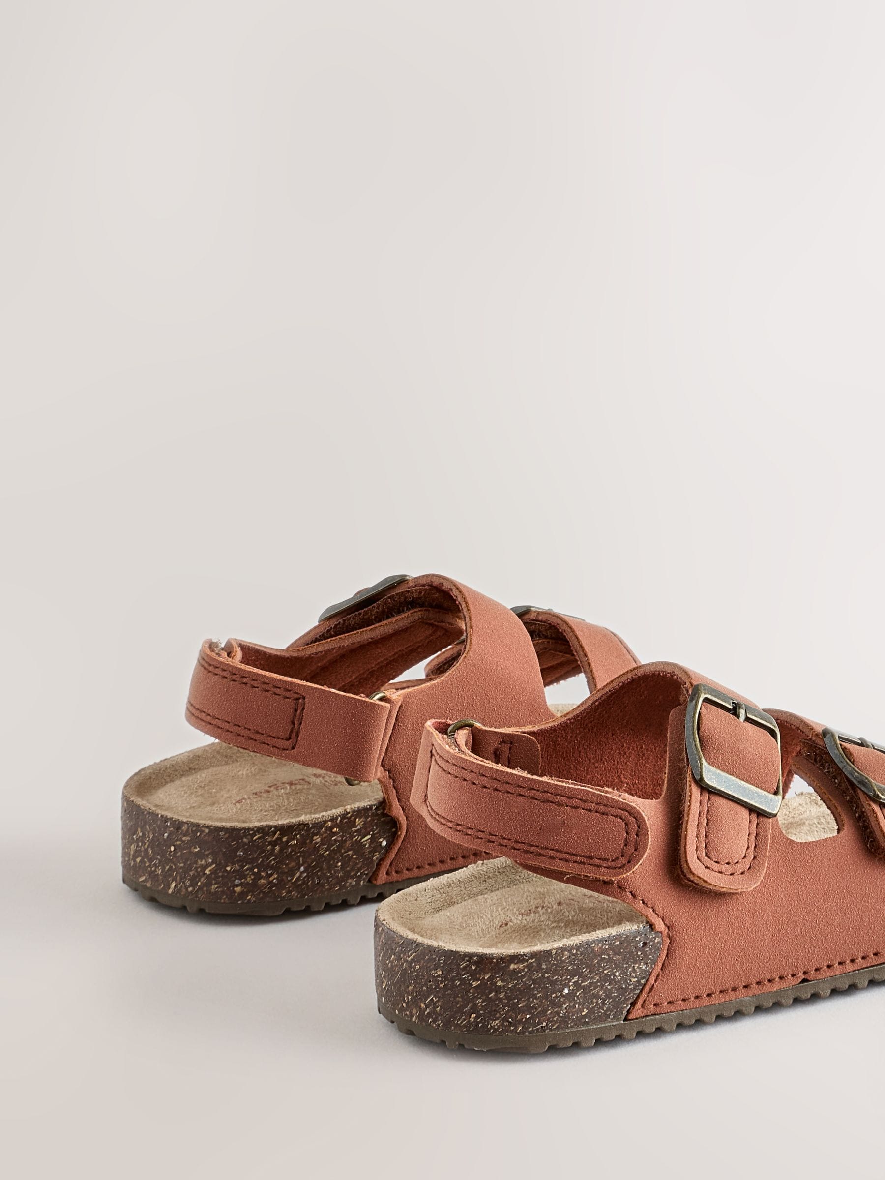 Tan/Brown Standard Fit (F) Double Buckle Cushioned Footbed Sandals image 4