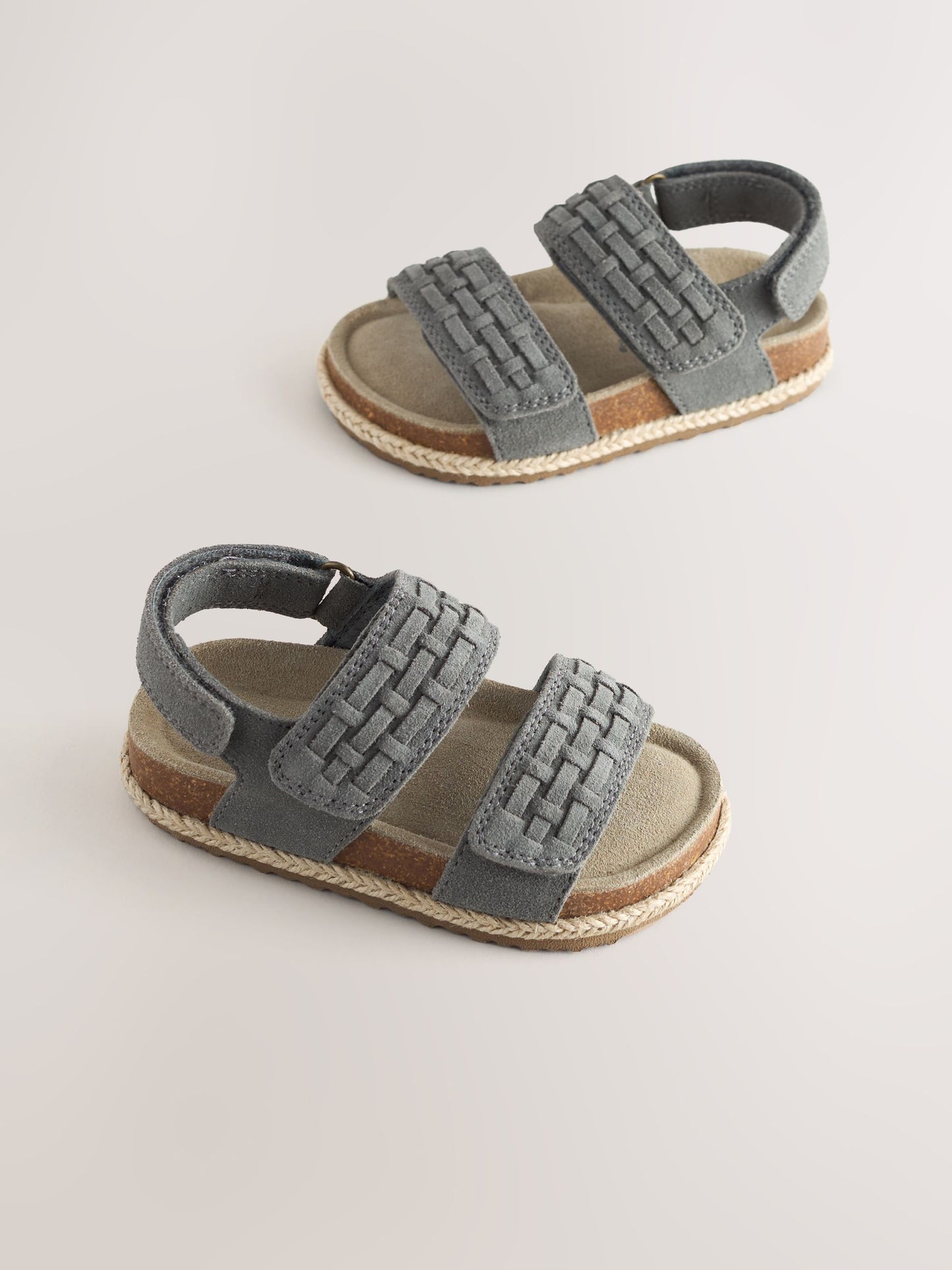 Grey Standard Fit (F) Woven Suede Touch Fastening Sandals image 1