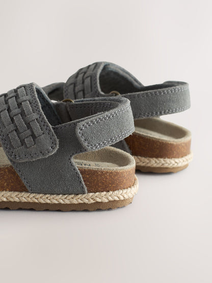 Grey Standard Fit (F) Woven Suede Touch Fastening Sandals image 5