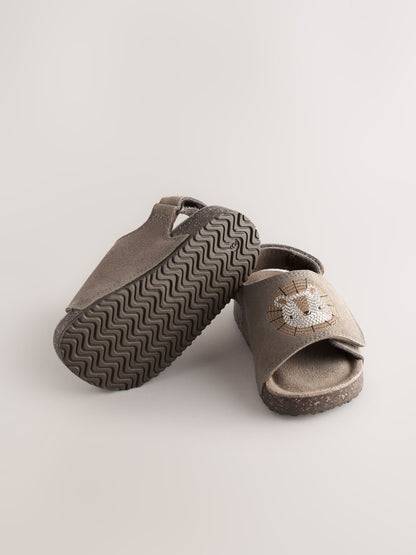 Neutral Lion Touch Fastening Leather Slider Sandals image 3