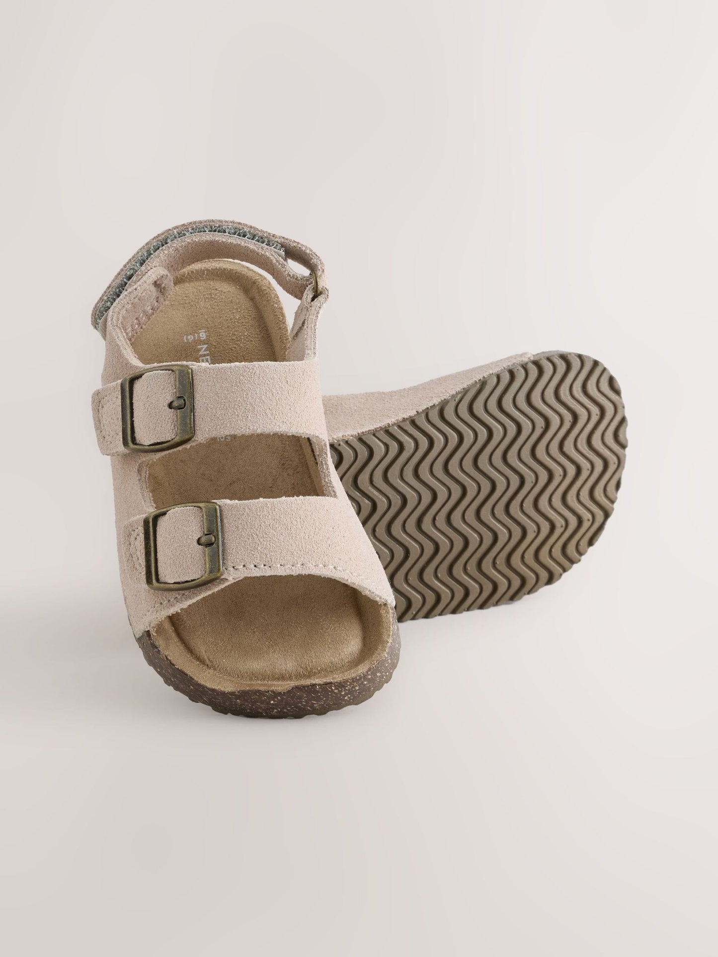 Neutral Leather Standard Fit (F) Double Buckle Cushioned Footbed Sandals image 3