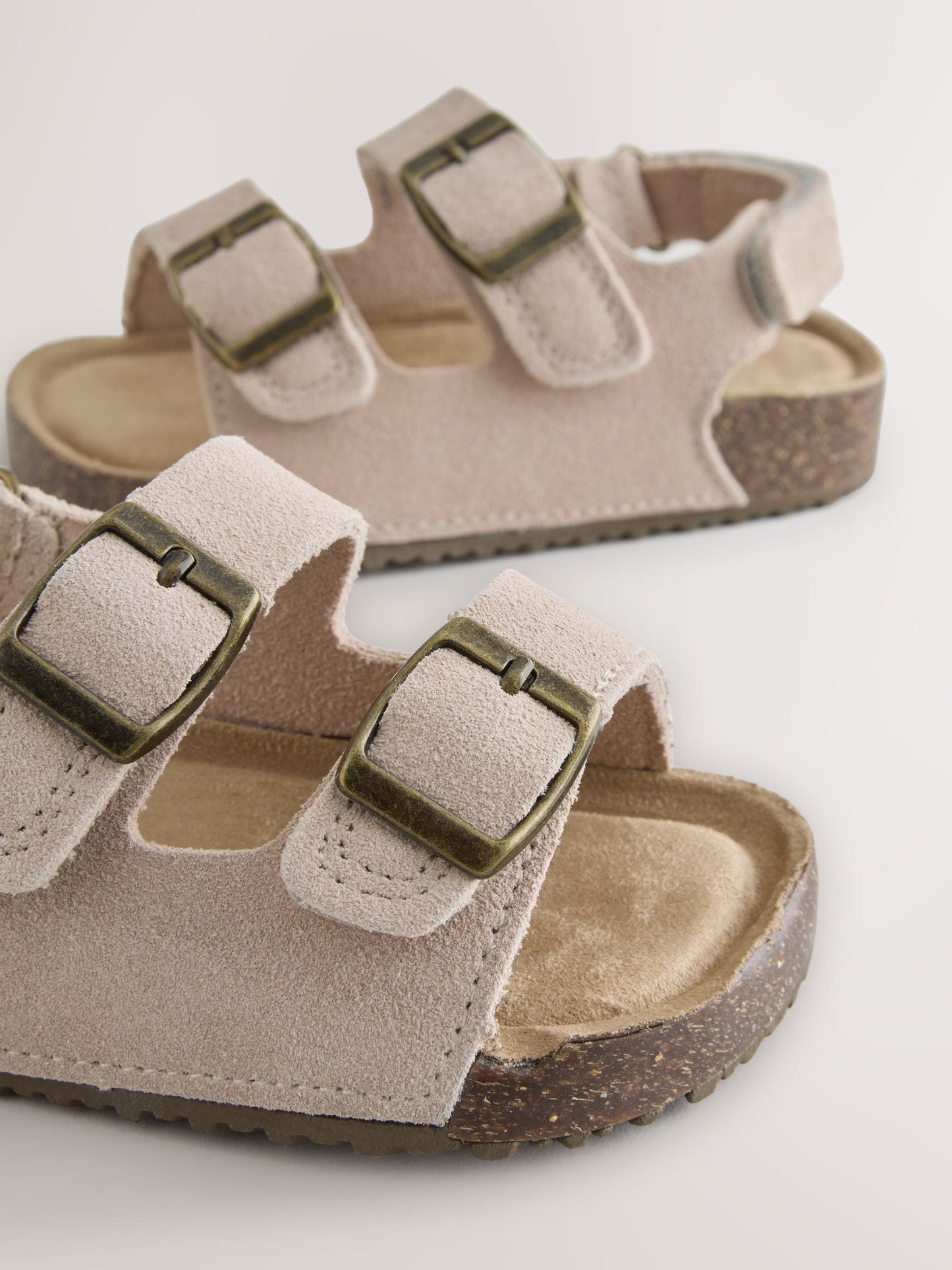 Neutral Leather Standard Fit (F) Double Buckle Cushioned Footbed Sandals image 5