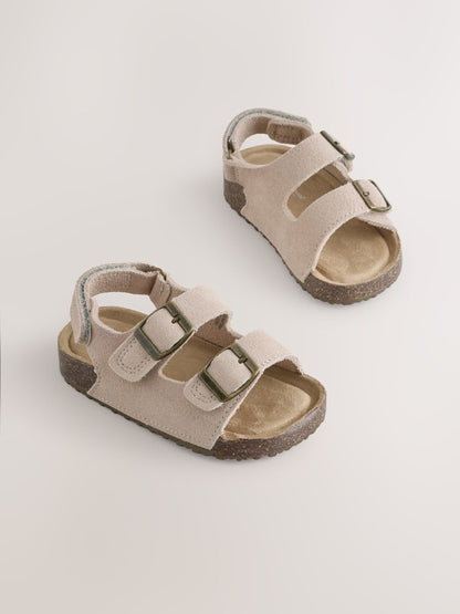 Neutral Leather Standard Fit (F) Double Buckle Cushioned Footbed Sandals image 1