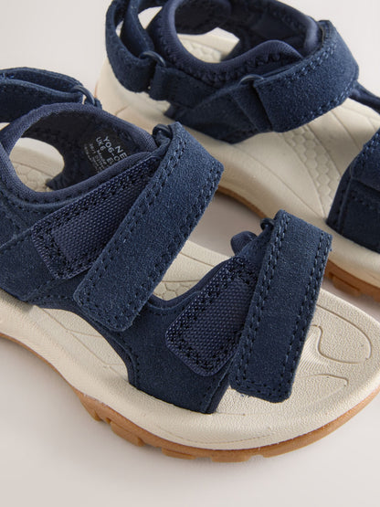 Navy Leather Touch Fastening Trekker Sandals image 4