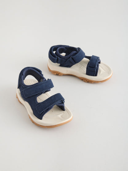 Navy Leather Touch Fastening Trekker Sandals image 1