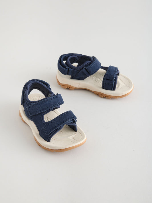 Navy Leather Touch Fastening Trekker Sandals image 1