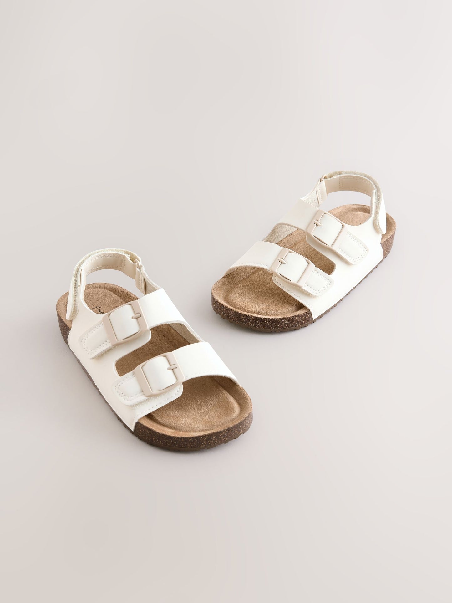 White Standard Fit (F) Double Buckle Cushioned Footbed Sandals image 1