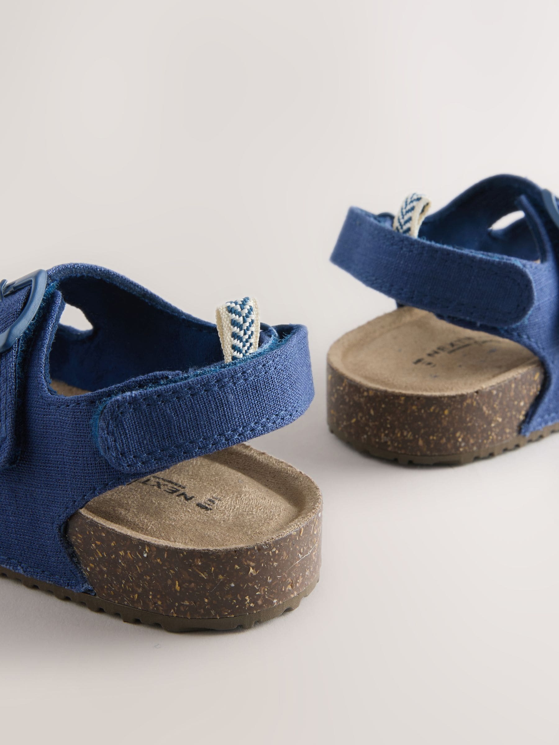 Navy Linen Wide Fit (G) Double Buckle Cushioned Footbed Sandals image 5