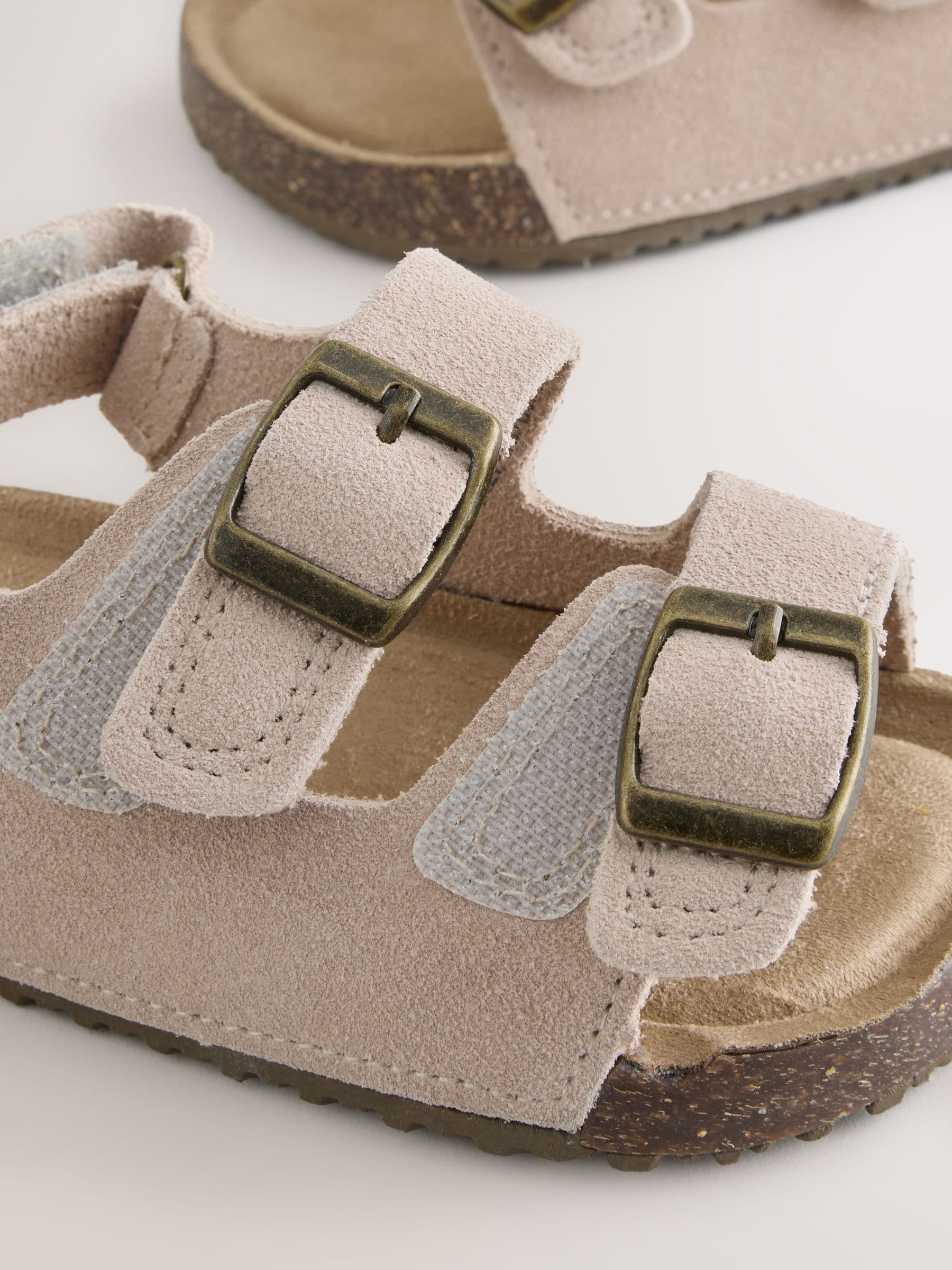 Neutral Leather Wide Fit (G) Double Buckle Cushioned Footbed Sandals image 5