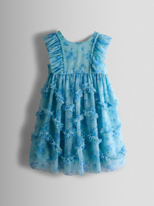 JoJo Maman Bébé Bright Blue Tulle Ruffle Party Dress image 1