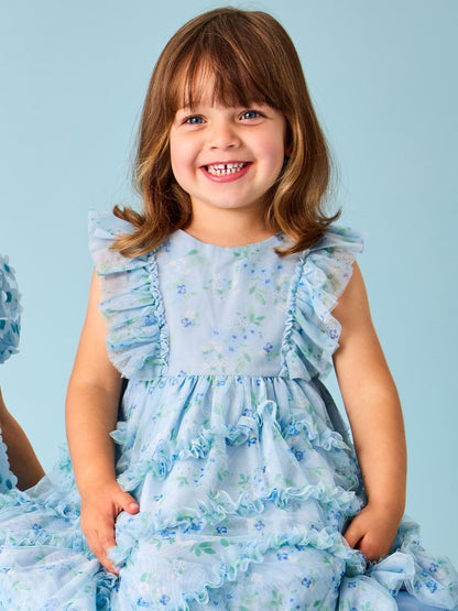JoJo Maman Bébé Bright Blue Tulle Ruffle Party Dress image 2