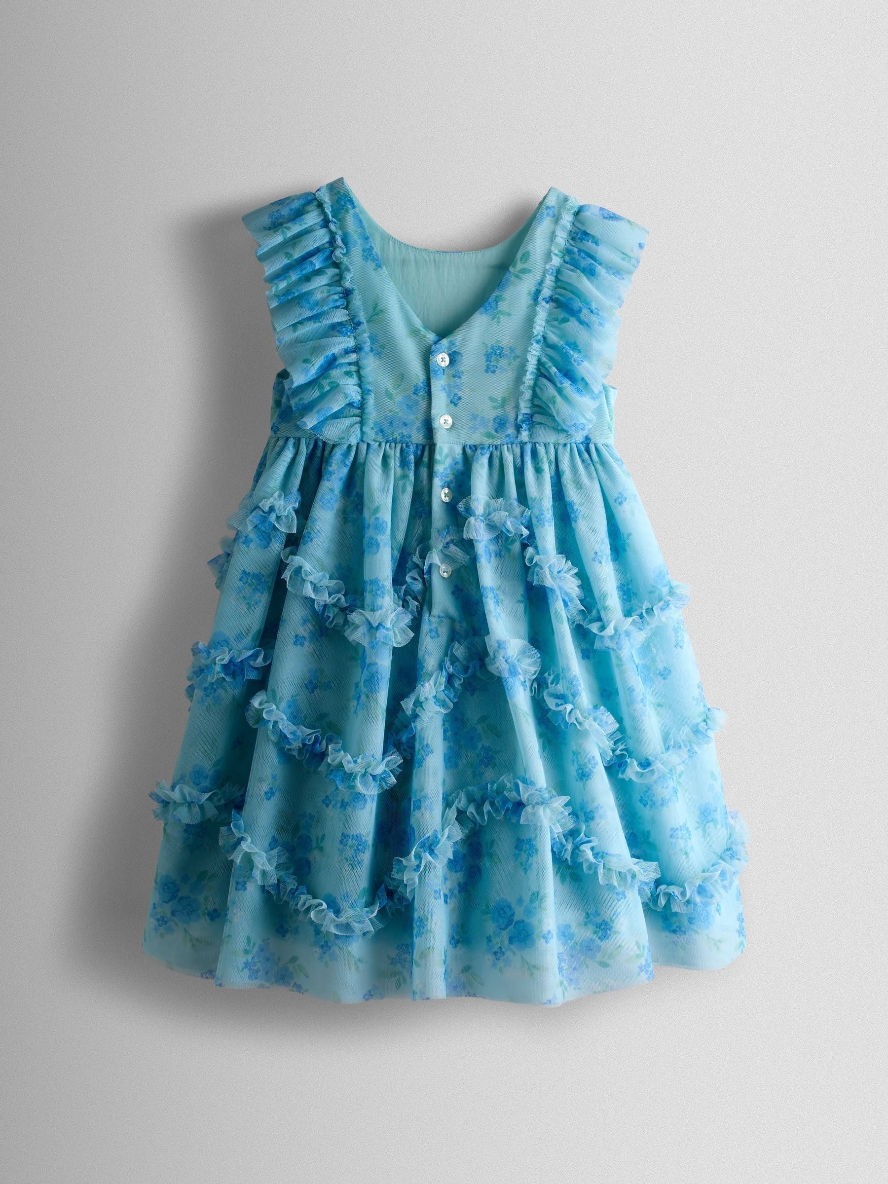 JoJo Maman Bébé Bright Blue Tulle Ruffle Party Dress image 3