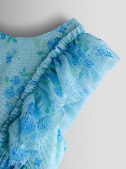 JoJo Maman Bébé Bright Blue Tulle Ruffle Party Dress image 4