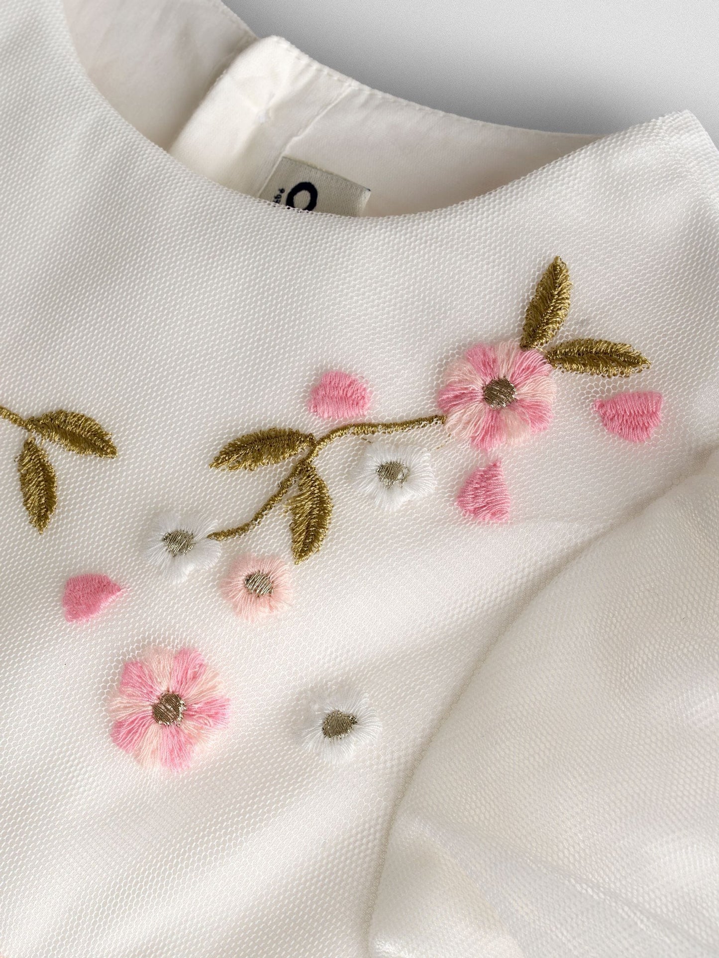 JoJo Maman Bébé White Floral Wildflower Embroidered Puff Sleeve Tulle Party Dress image 5