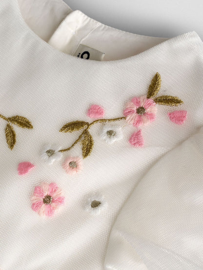JoJo Maman Bébé White Floral Wildflower Embroidered Puff Sleeve Tulle Party Dress image 5