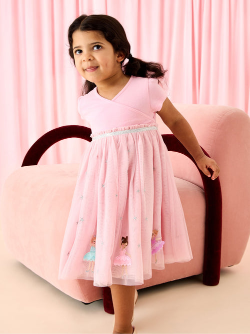 JoJo Maman Bébé Pink Ballerina Appliqué Tulle Party Dress image 1