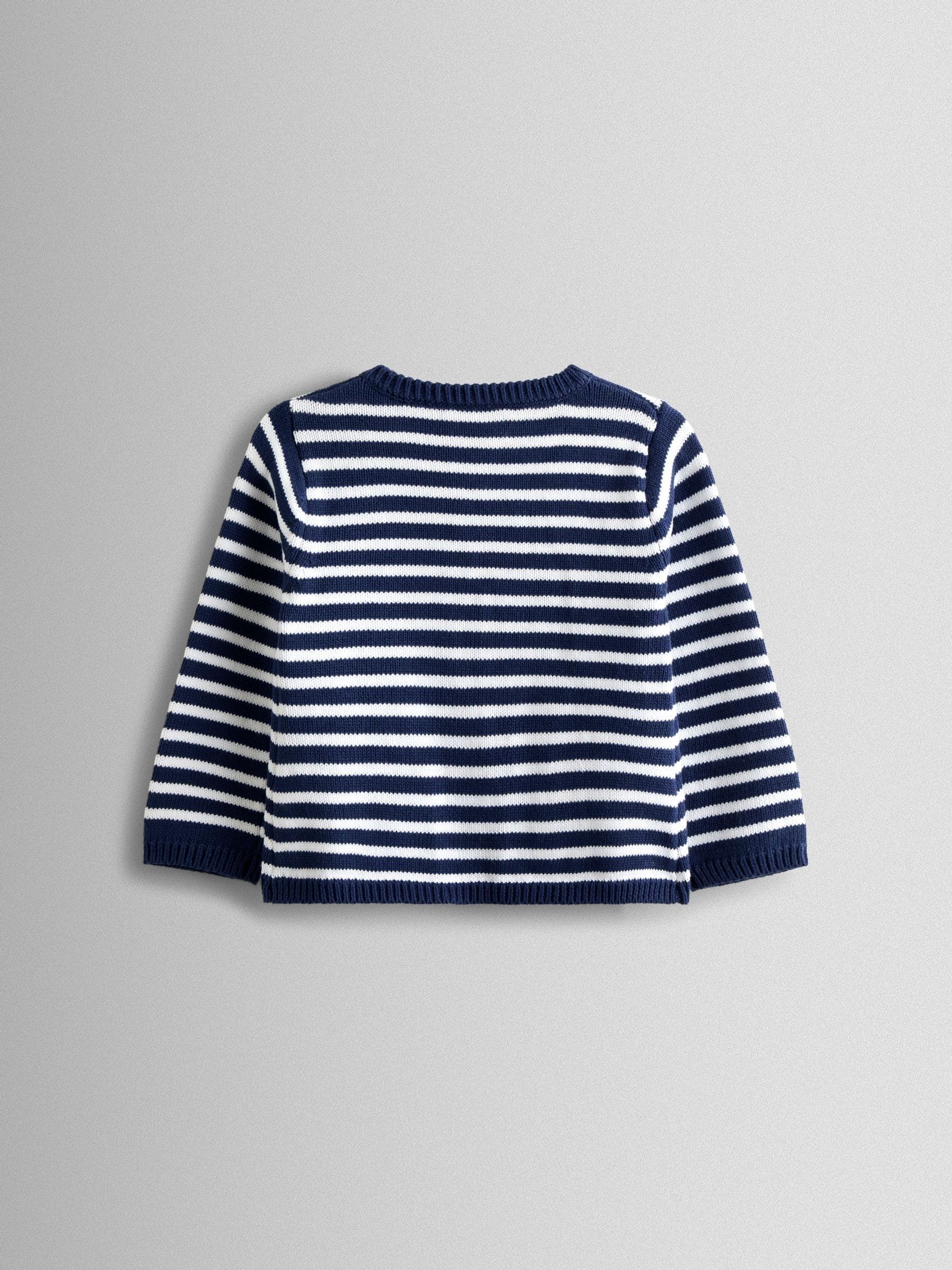 JoJo Maman Bébé Navy Blue Bow Front Striped Classic Cotton Cardigan image 2
