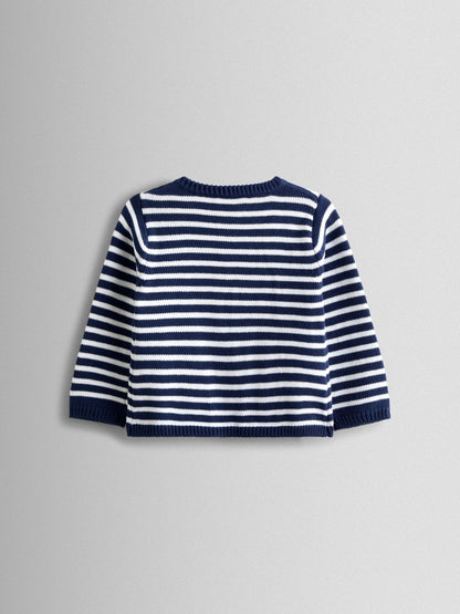 JoJo Maman Bébé Navy Blue Bow Front Striped Classic Cotton Cardigan image 2