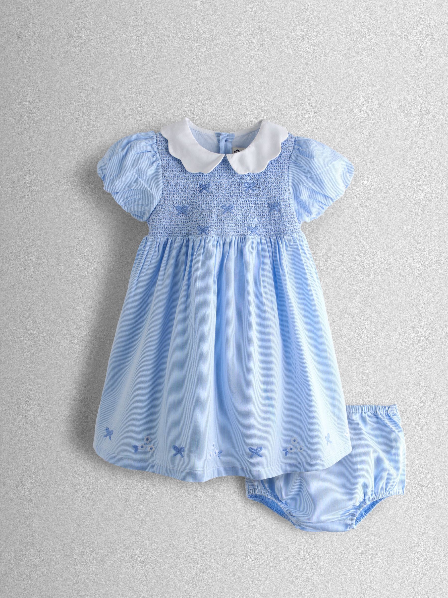JoJo Maman Bébé Light Blue Bud Floral Smocked Party Dress image 1