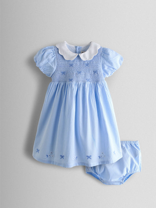 JoJo Maman Bébé Light Blue Bud Floral Smocked Party Dress image 1