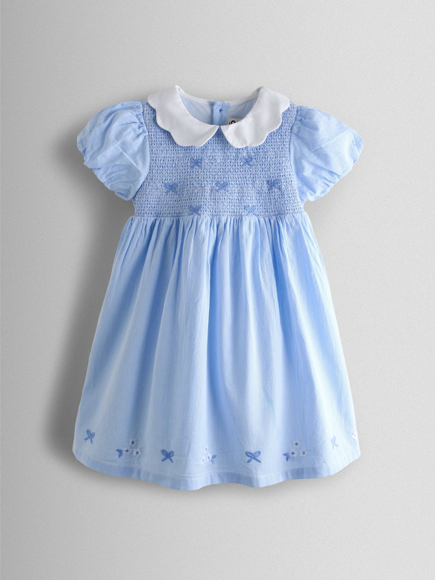 JoJo Maman Bébé Light Blue Bud Floral Smocked Party Dress image 2