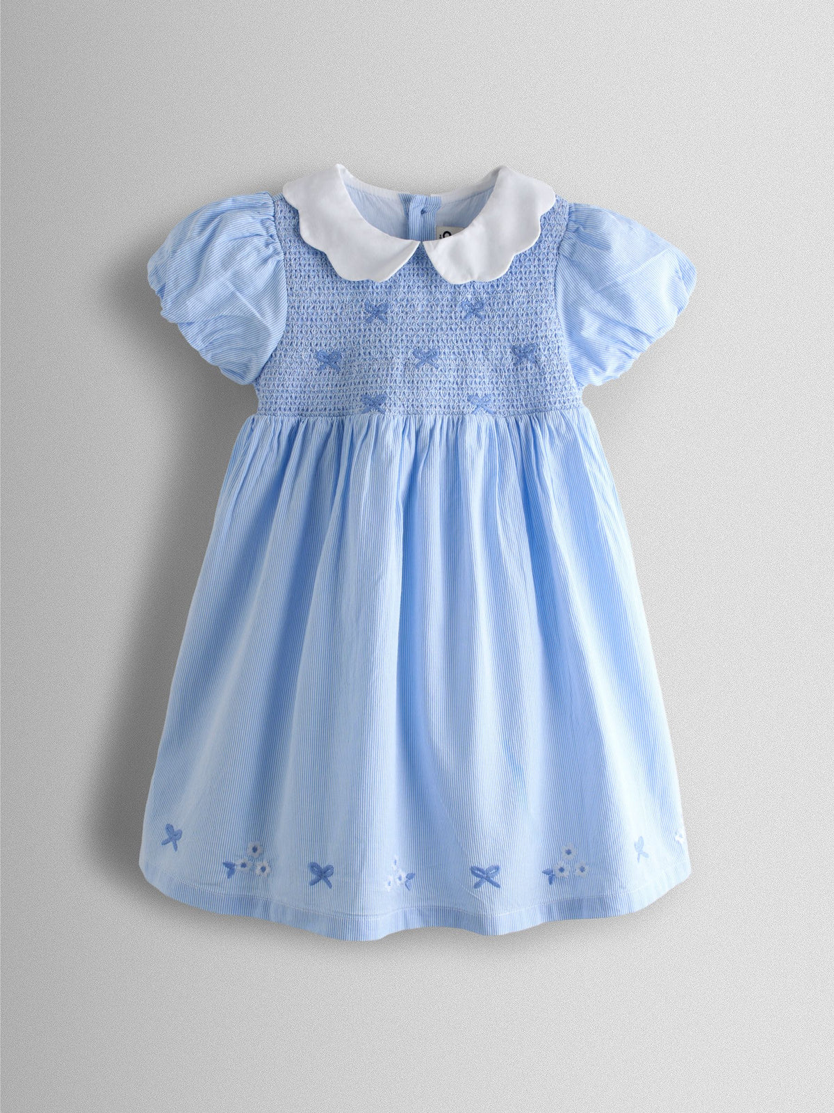 JoJo Maman Bébé Light Blue Bud Floral Smocked Party Dress image 2