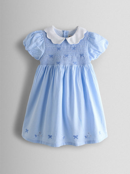 JoJo Maman Bébé Light Blue Bud Floral Smocked Party Dress image 2