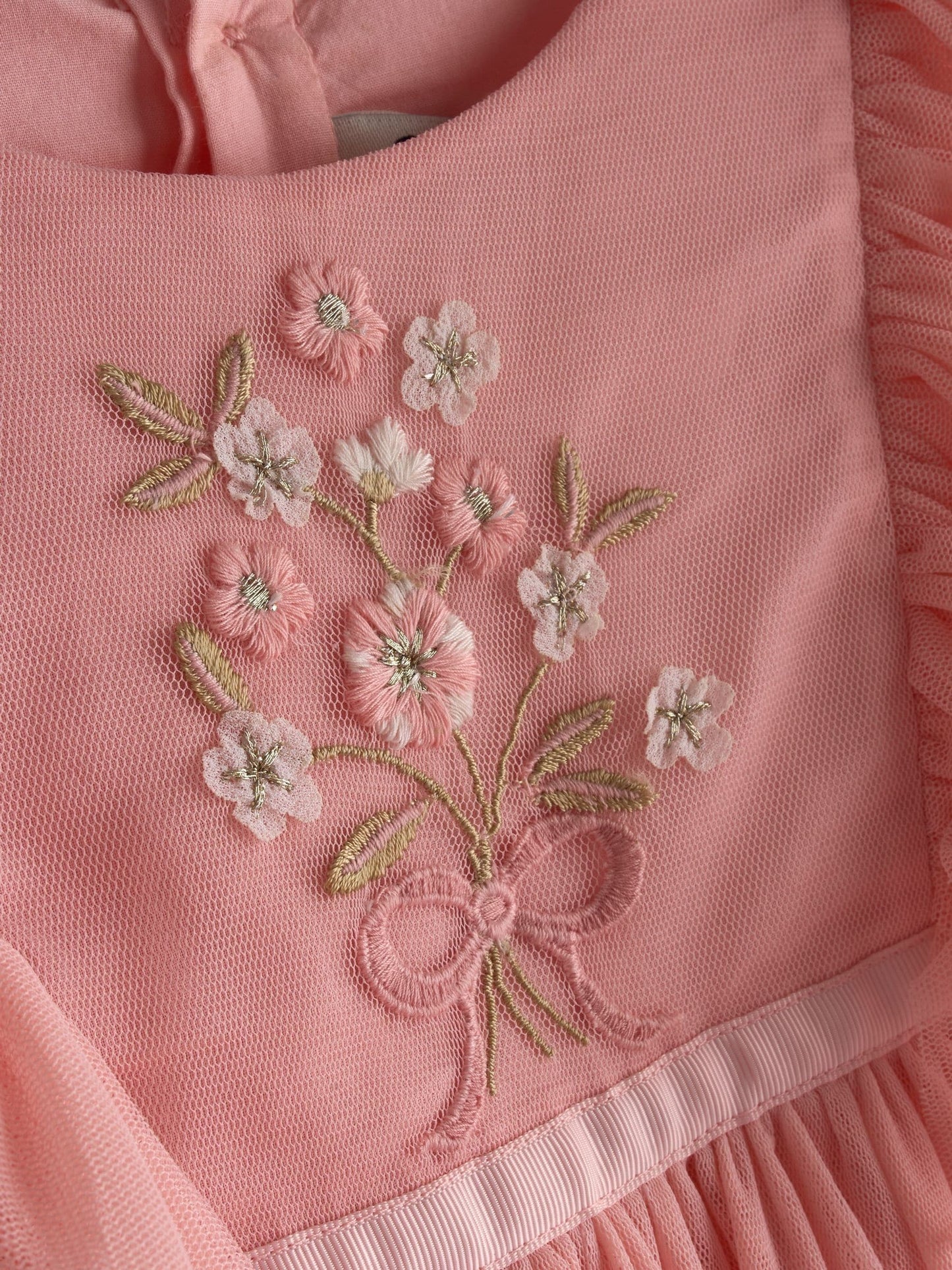 JoJo Maman Bébé Light Pink Frill Shoulder Scalloped Embroidered Party Dress image 3