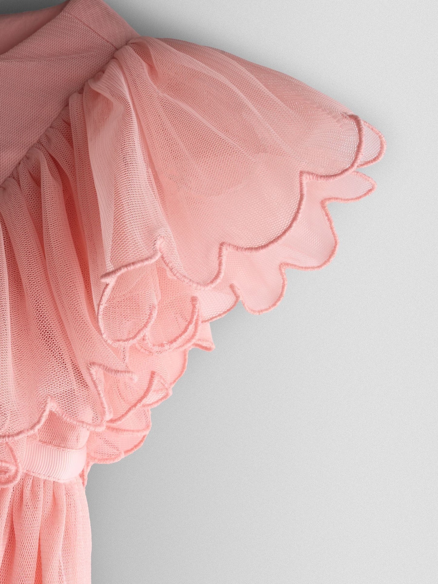 JoJo Maman Bébé Light Pink Frill Shoulder Scalloped Embroidered Party Dress image 4