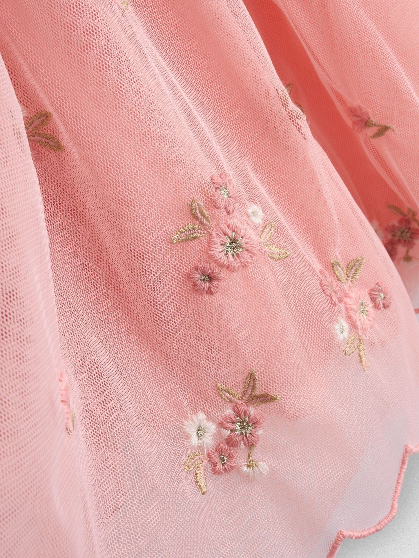 JoJo Maman Bébé Light Pink Frill Shoulder Scalloped Embroidered Party Dress image 5
