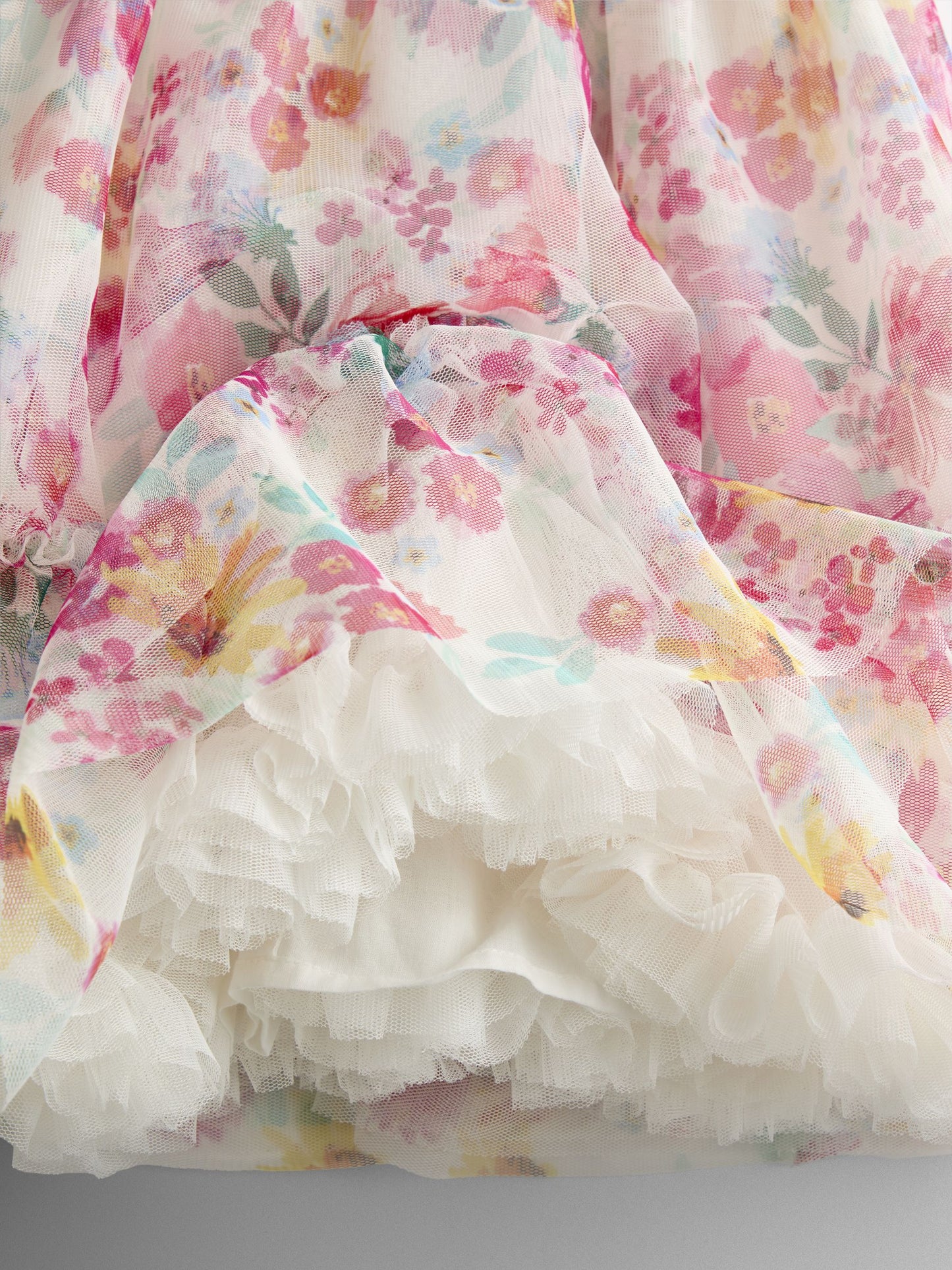 JoJo Maman Bébé White Multi Floral Printed V Back Tulle Ruffle Party Dress image 5