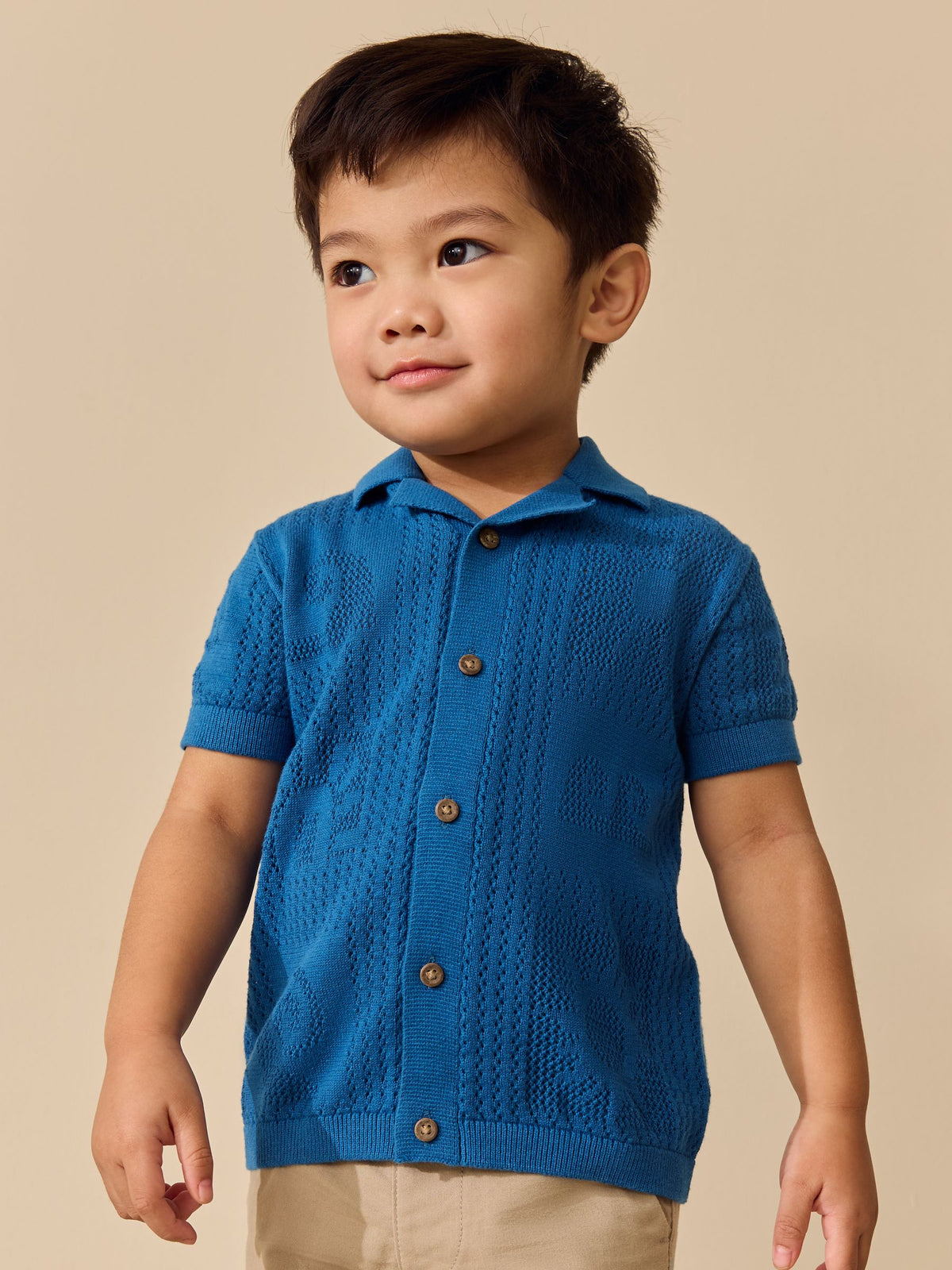 Blue Textured Knitted Polo Shirt (3mths-7yrs) - image 1