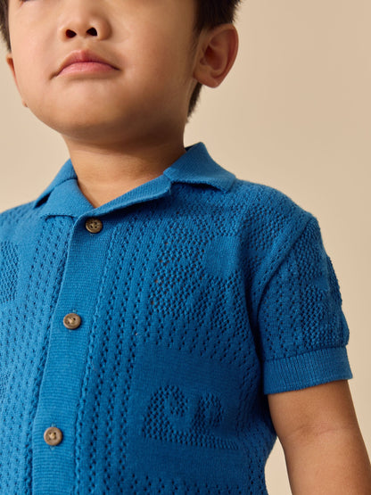 Blue Textured Knitted Polo Shirt (3mths-7yrs) - image 4