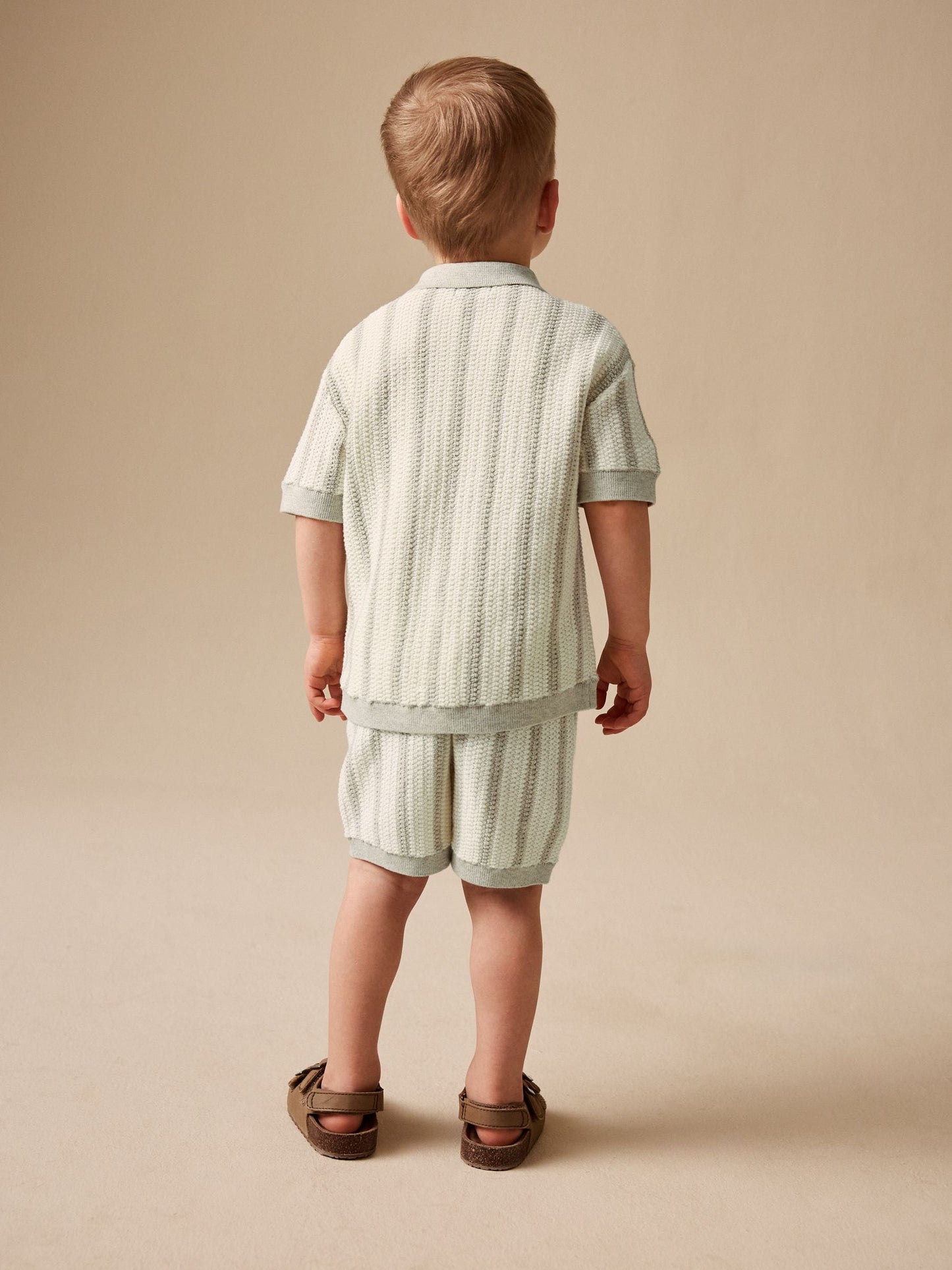 Grey Stripe Knitted Polo Shirt and Shorts Set (3mths-10yrs) image 3