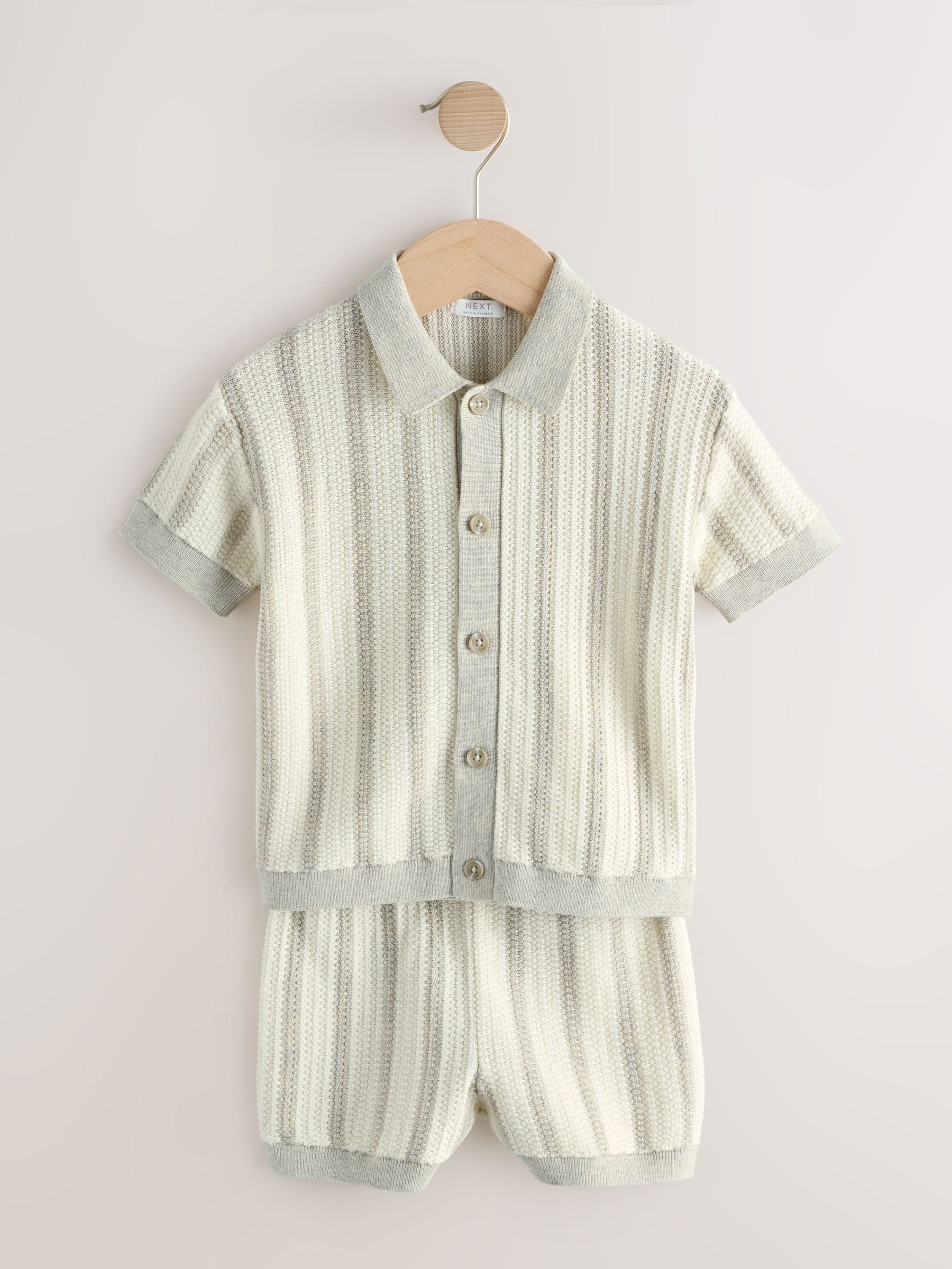 Grey Stripe Knitted Polo Shirt and Shorts Set (3mths-10yrs) image 5
