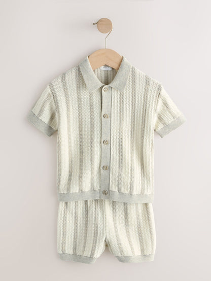 Grey Stripe Knitted Polo Shirt and Shorts Set (3mths-10yrs) image 5