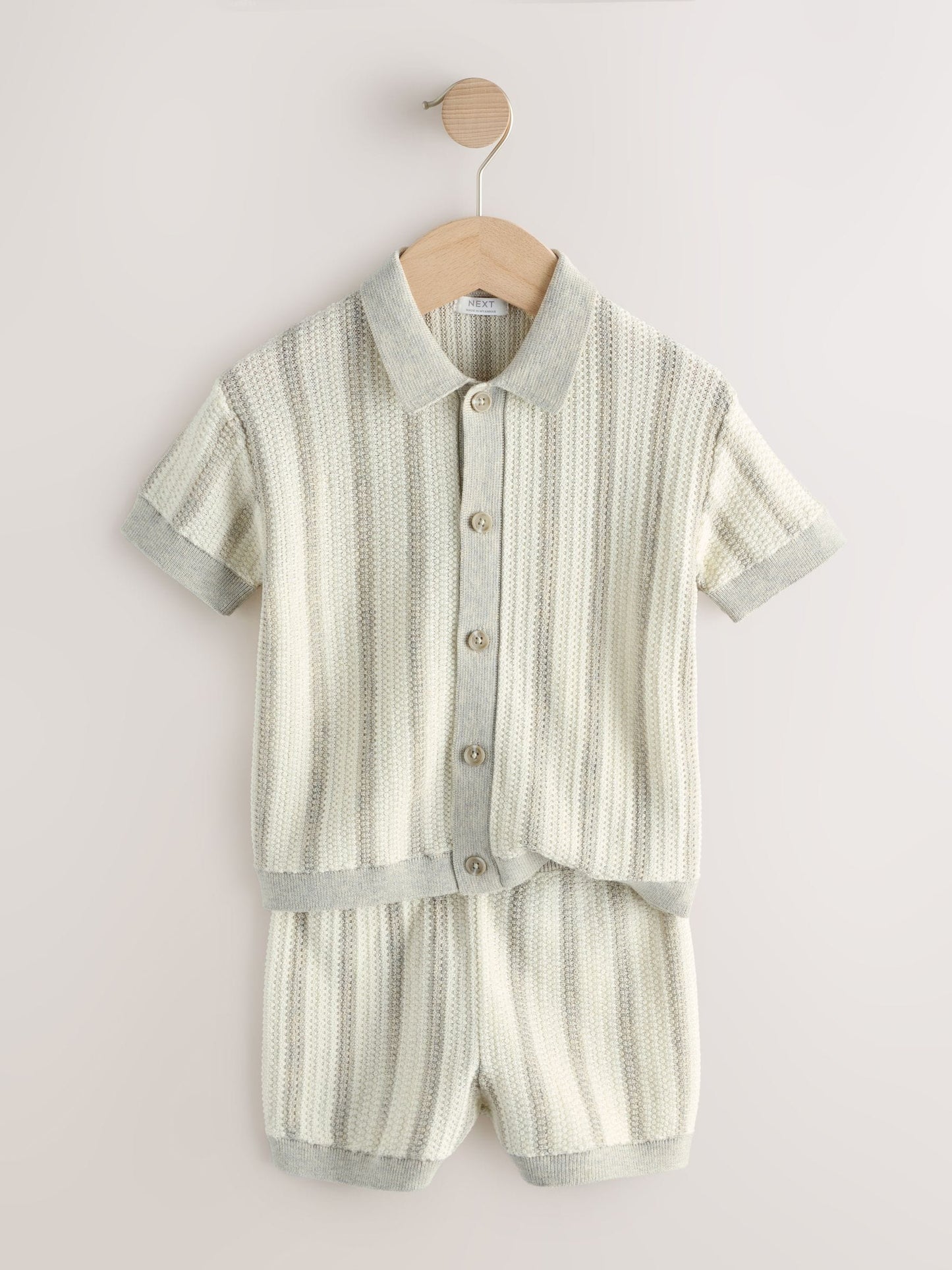Grey Stripe Knitted Polo Shirt and Shorts Set (3mths-10yrs) image 6